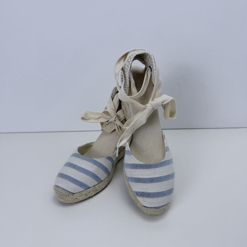 Soludos Women’s Striped Espadrille Wedge Almond Toe Ankle Tie Heel W8